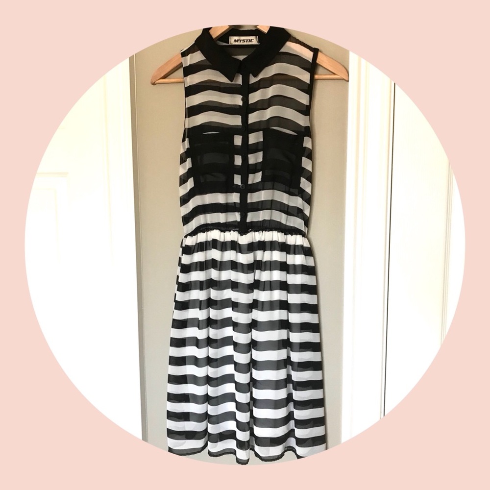 mystic black white stripe collared dress cute goth